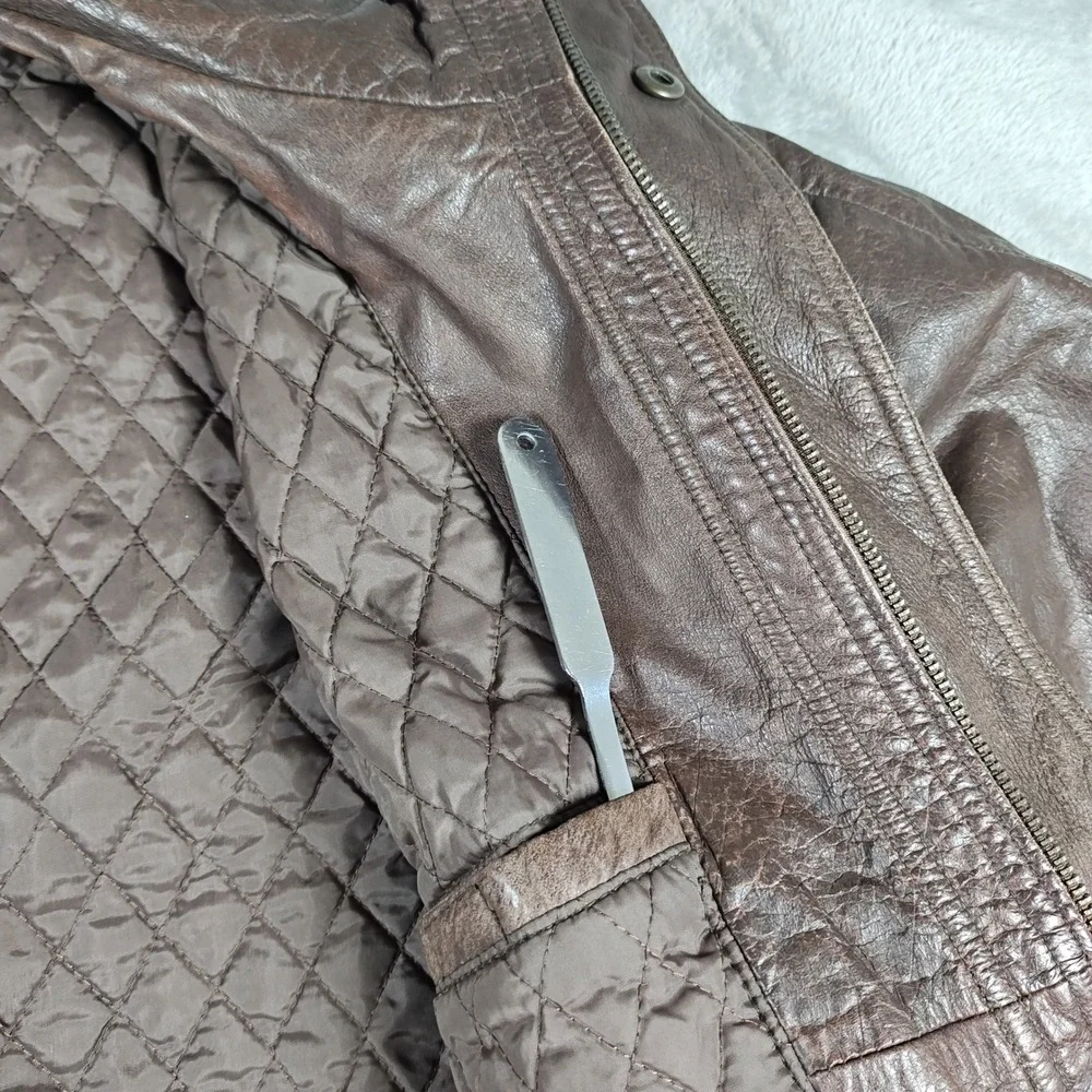 Vintage John Ashford Outdoors Jacket Mens Large Brown Leather Bomber Quilted